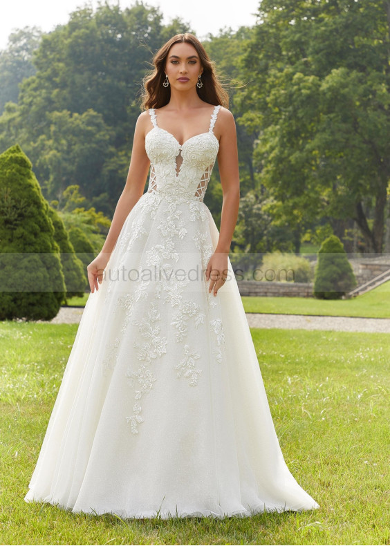 Detachable Straps Beaded Ivory Lace Tulle Timeless Wedding Dress